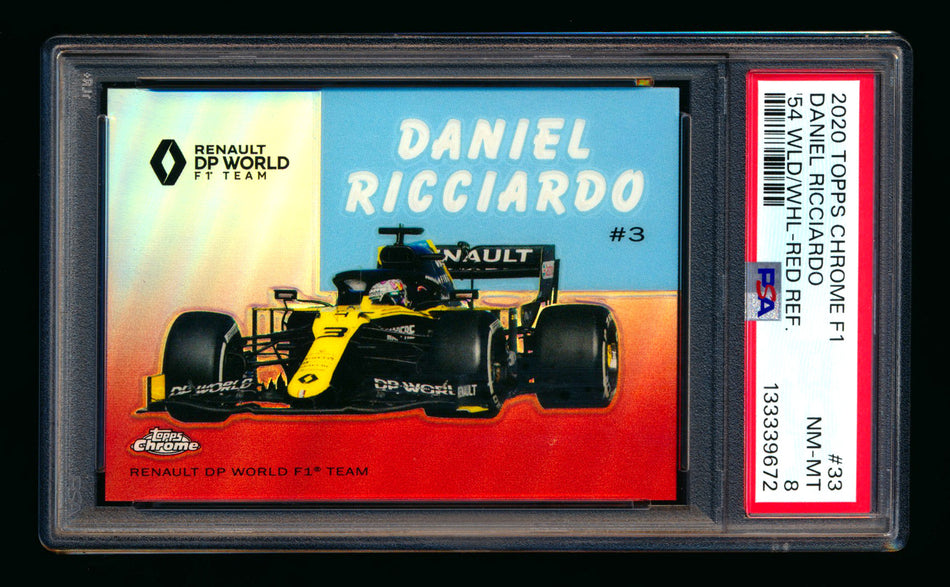 2020 Topps Chrome F1 1954 World on Wheels #54W-33 Daniel Ricciardo RC Red Refractor #4/5 PSA 8