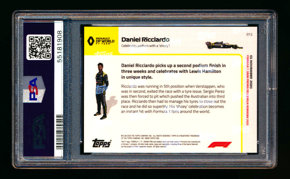 2020 Topps Now F1 #12 Daniel Ricciardo RC PSA 10 ** (SOLD - $150.00 - 12/11/2025) **