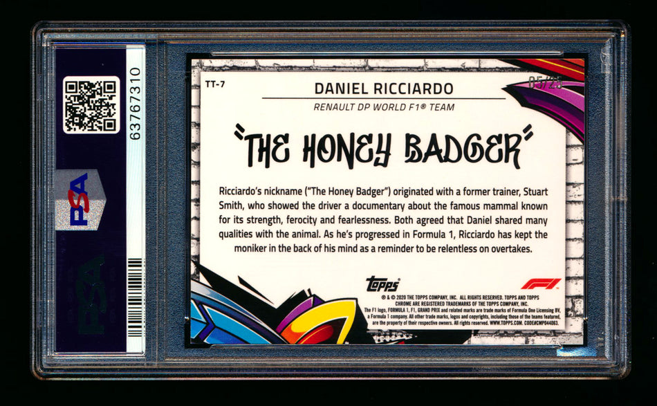 2020 Topps Chrome F1 Track Tags #TT-7 Daniel "The Honey Badger" Ricciardo RC Orange Refractor #05/25 PSA 8 ** (SOLD - $695.00 - 1/3/2025) **