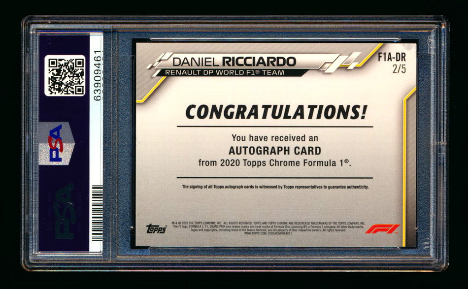 2020 Topps Chrome F1 #F1A-DR Daniel Ricciardo RC Red Refractor Autograph #2/5 PSA 8 DNA 10 ** (SOLD - $7,500.00 - 1/2/2026) **