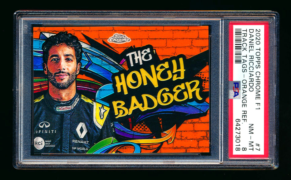 2020 Topps Chrome F1 Track Tags #TT-7 Daniel "The Honey Badger" Ricciardo RC Orange Refractor #11/25 PSA 8 ** (SOLD - $979.00 - 8/16/2025) **
