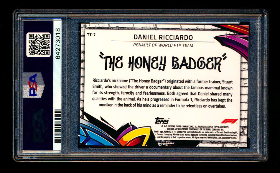 2020 Topps Chrome F1 Track Tags #TT-7 Daniel "The Honey Badger" Ricciardo RC Orange Refractor #11/25 PSA 8 ** (SOLD - $979.00 - 8/16/2025) **