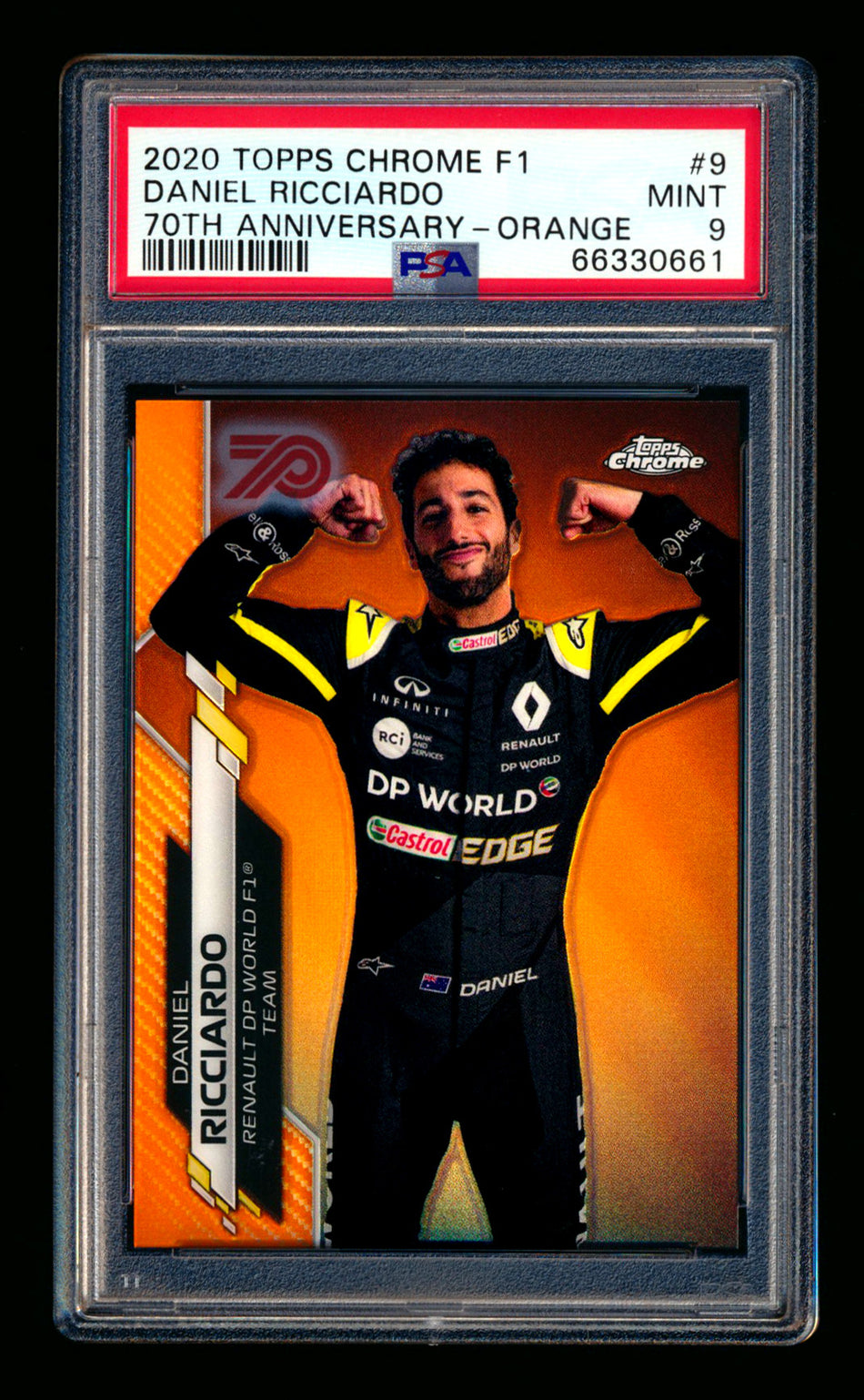 2020 Topps Chrome F1 #9 Daniel Ricciardo RC 70th Anniversary Orange Refractor Portrait PSA 9 ** (SOLD eBay - $109.00 - 12/31/2024) **