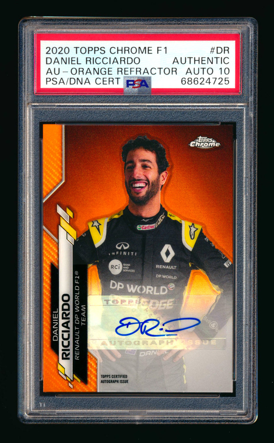 2020 Topps Chrome F1 #F1A-DR Daniel Ricciardo RC Orange Refractor Autograph #22/25 PSA Authentic DNA 10 ** (SOLD - $500.00 - 11/1/2024) **