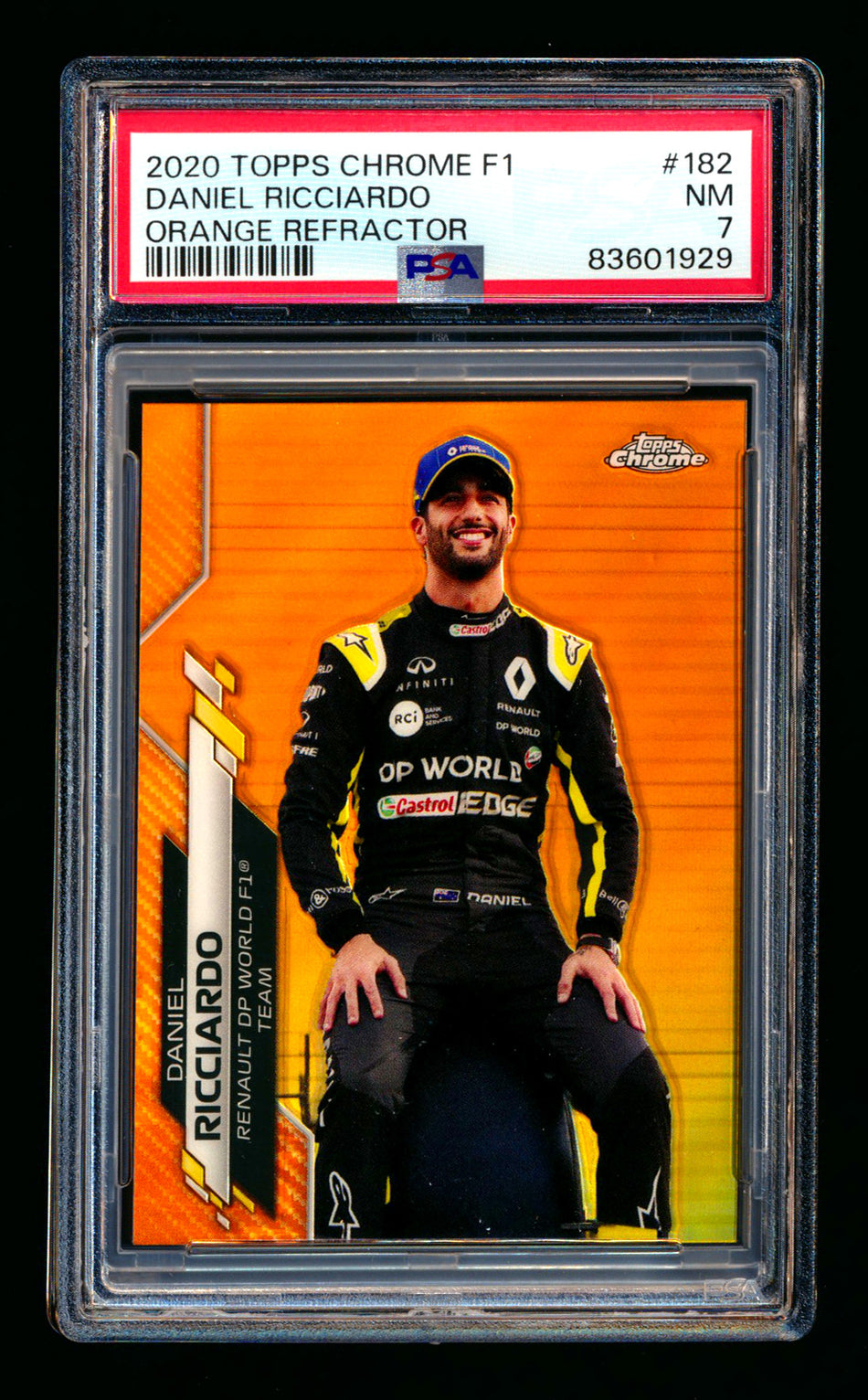 2020 Topps Chrome F1 #182 Daniel Ricciardo RC Orange Refractor #15/25 PSA 7