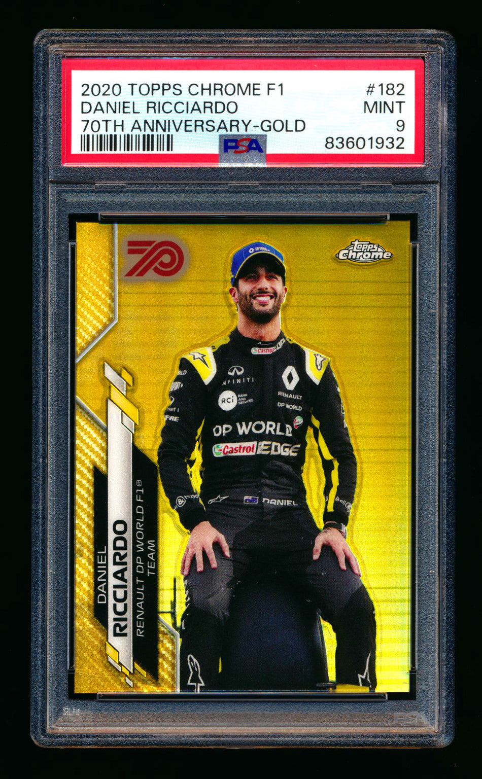 2020 Topps Chrome F1 #182 Daniel Ricciardo RC 70th Anniversary Gold Refractor PSA 9