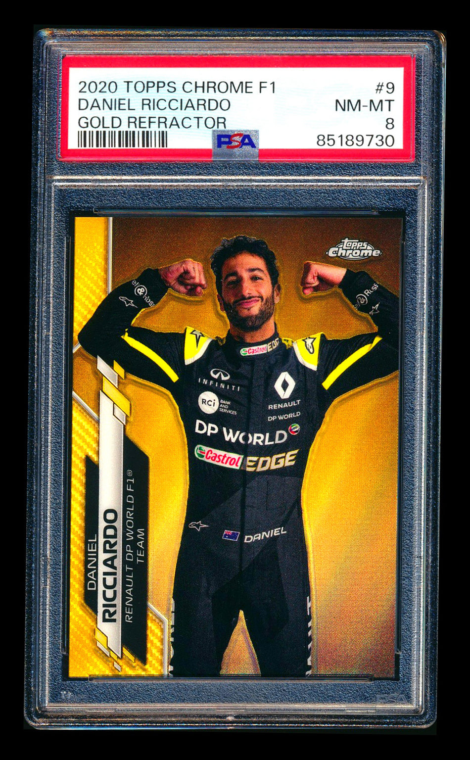 2020 Topps Chrome F1 #9 Daniel Ricciardo RC Gold Refractor Portrait #21/50 PSA 8