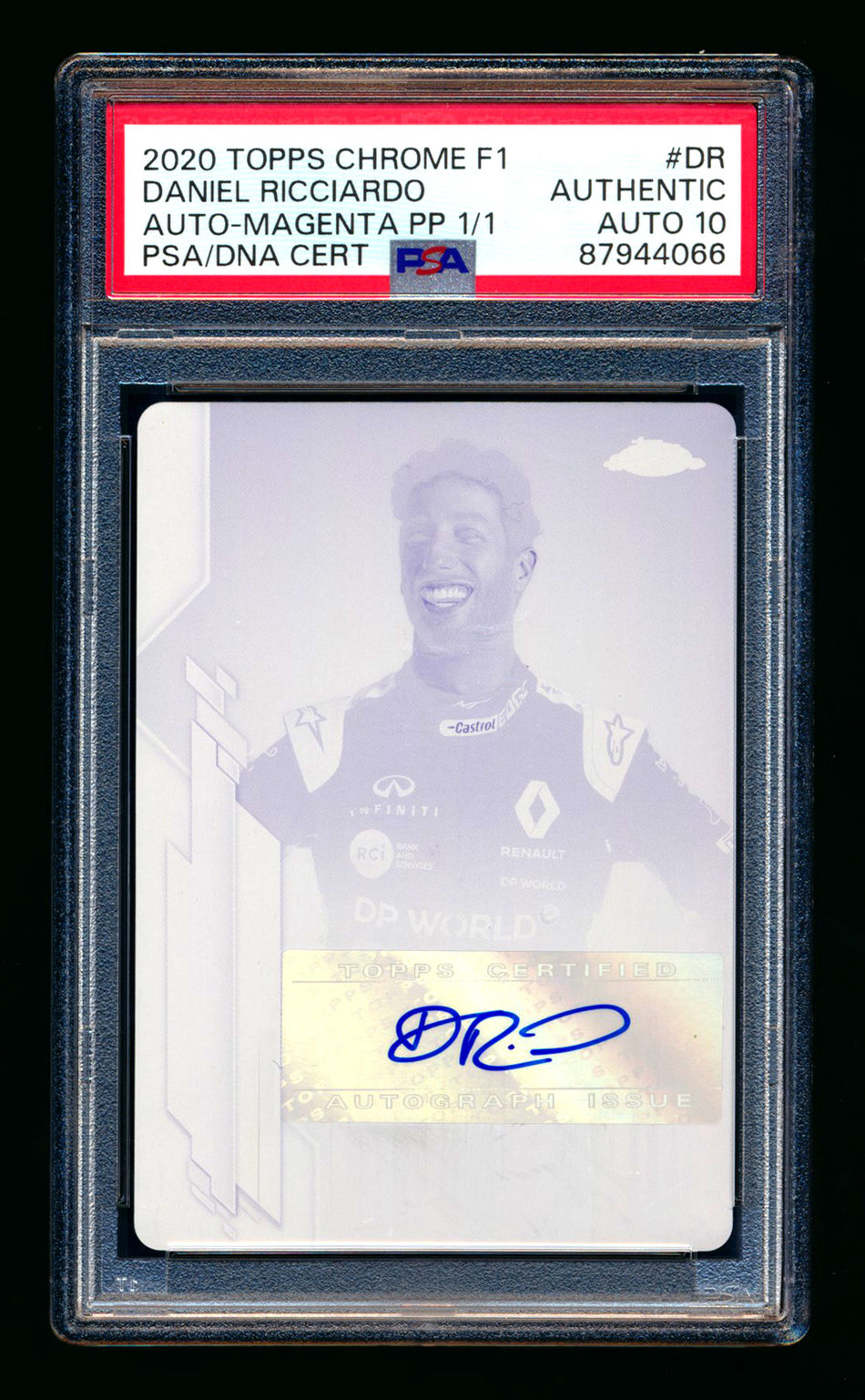 2020 Topps Chrome F1 #F1A-DR Daniel Ricciardo RC Magenta Printing Plate Autograph #1/1 PSA Authentic DNA 10