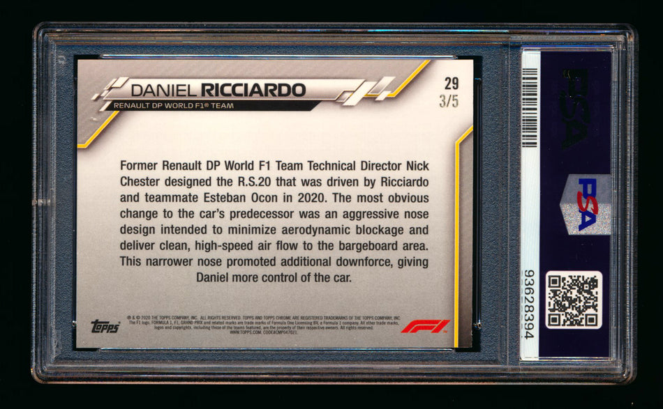 2020 Topps Chrome Sapphire F1 #29 Daniel Ricciardo RC Red Refractor #3/5 PSA 10 (Car Number #3!) ** (SOLD - $850.00 - 1/10/2025) **