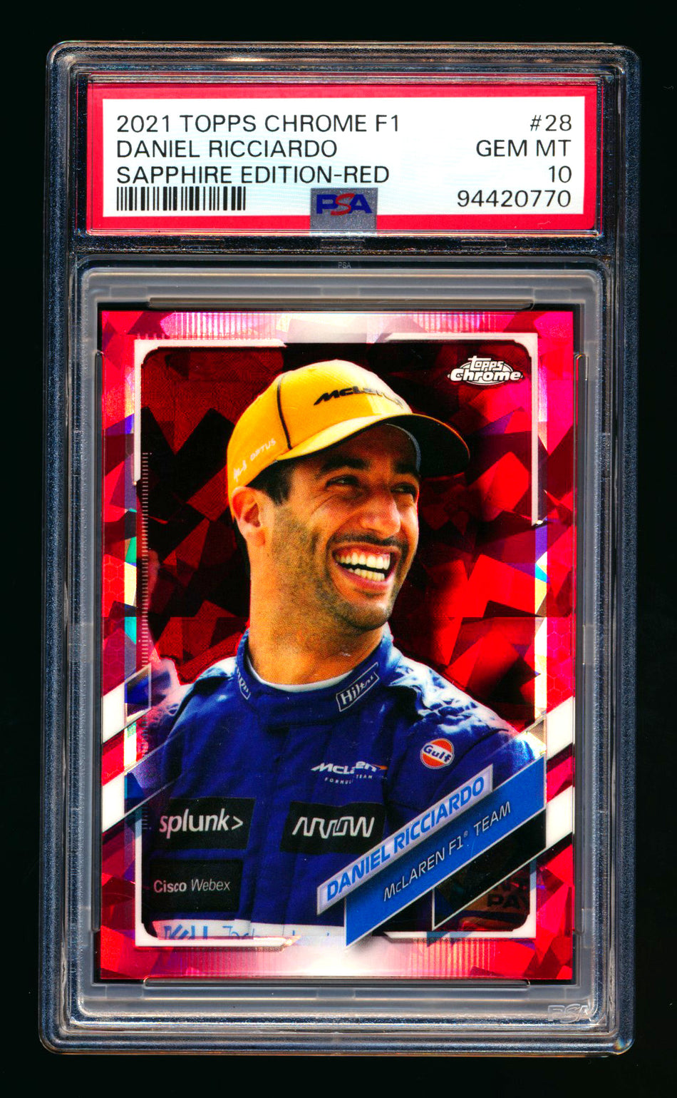 2021 Topps Chrome Sapphire F1 #28 Daniel Ricciardo Red Refractor #5/5 PSA 10 (Last #!)
