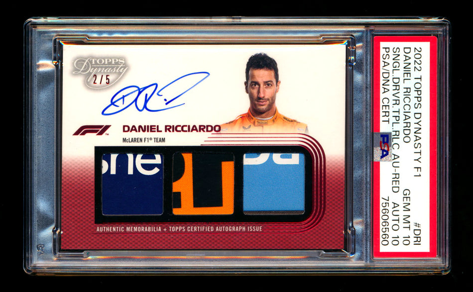2022 Topps Dynasty F1 #SDTRA-DRI Daniel Ricciardo Red Triple Patch Autograph #2/5 PSA 10 Gem Mint DNA 10 - POP 1!