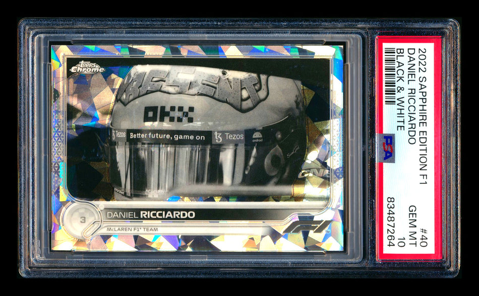 2022 Topps Chrome Sapphire F1 #40 Daniel Ricciardo Black & White Refractor #01/15 PSA 10 (First #!) - POP 1!