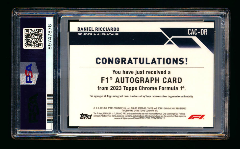 2023 Topps Chrome F1 #CAC-DR Daniel Ricciardo Gold Refractor Autograph #47/50 PSA 8 ** (SOLD - $149.00 - 12/6/2024) **