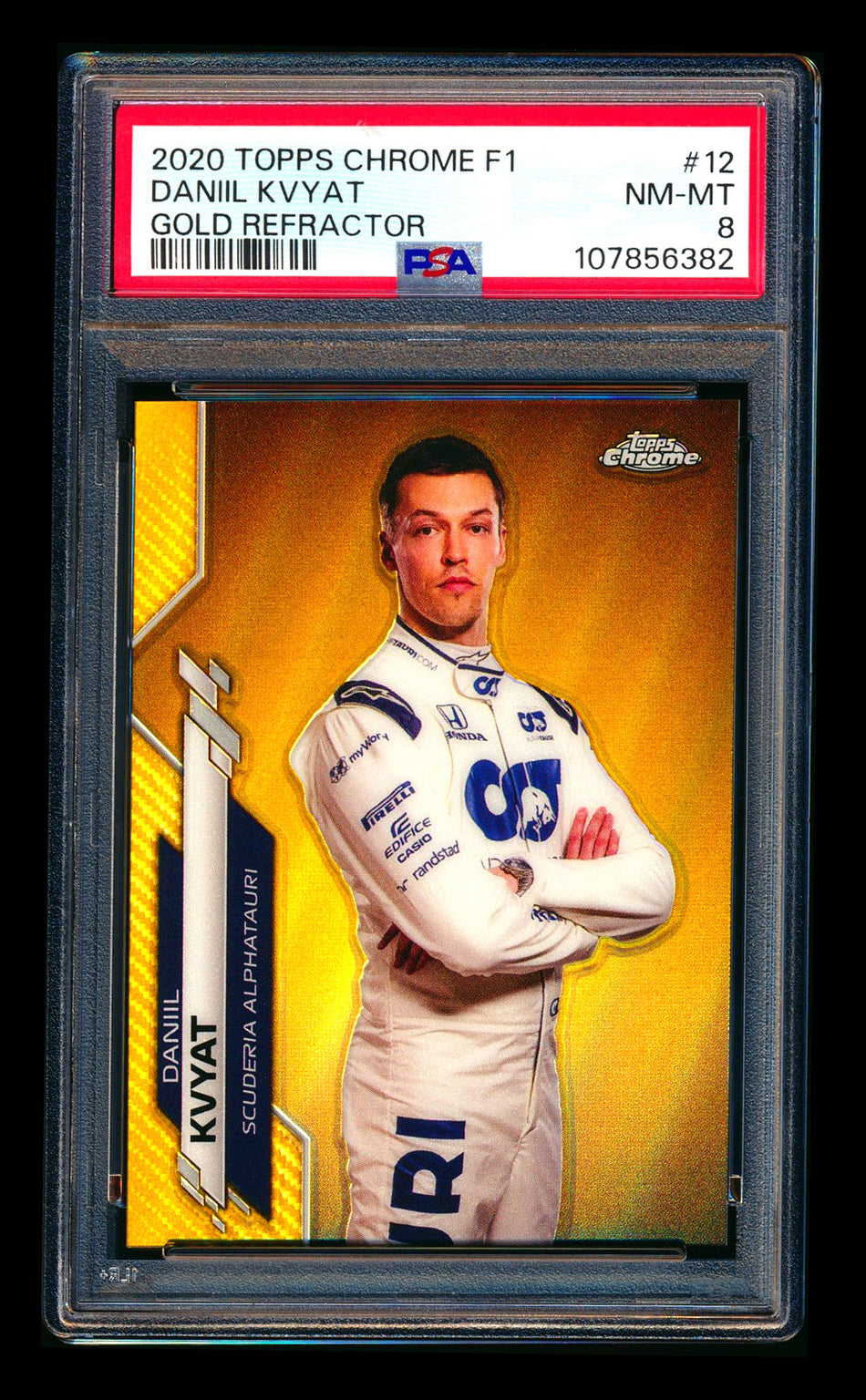 2020 Topps Chrome F1 #12 Daniil Kvyat RC Gold Refractor Portrait #36/50 PSA 8