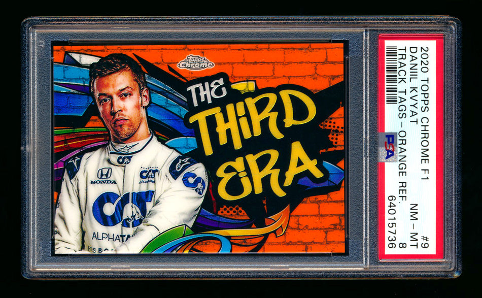 2020 Topps Chrome F1 Track Tags #TT-9 Daniil "The Third Era" Kvyat RC Orange Refractor #08/25 PSA 8 ** (SOLD - $549.00 - 2/28/2025) **