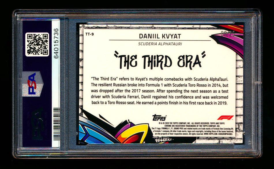 2020 Topps Chrome F1 Track Tags #TT-9 Daniil "The Third Era" Kvyat RC Orange Refractor #08/25 PSA 8 ** (SOLD - $549.00 - 2/28/2025) **
