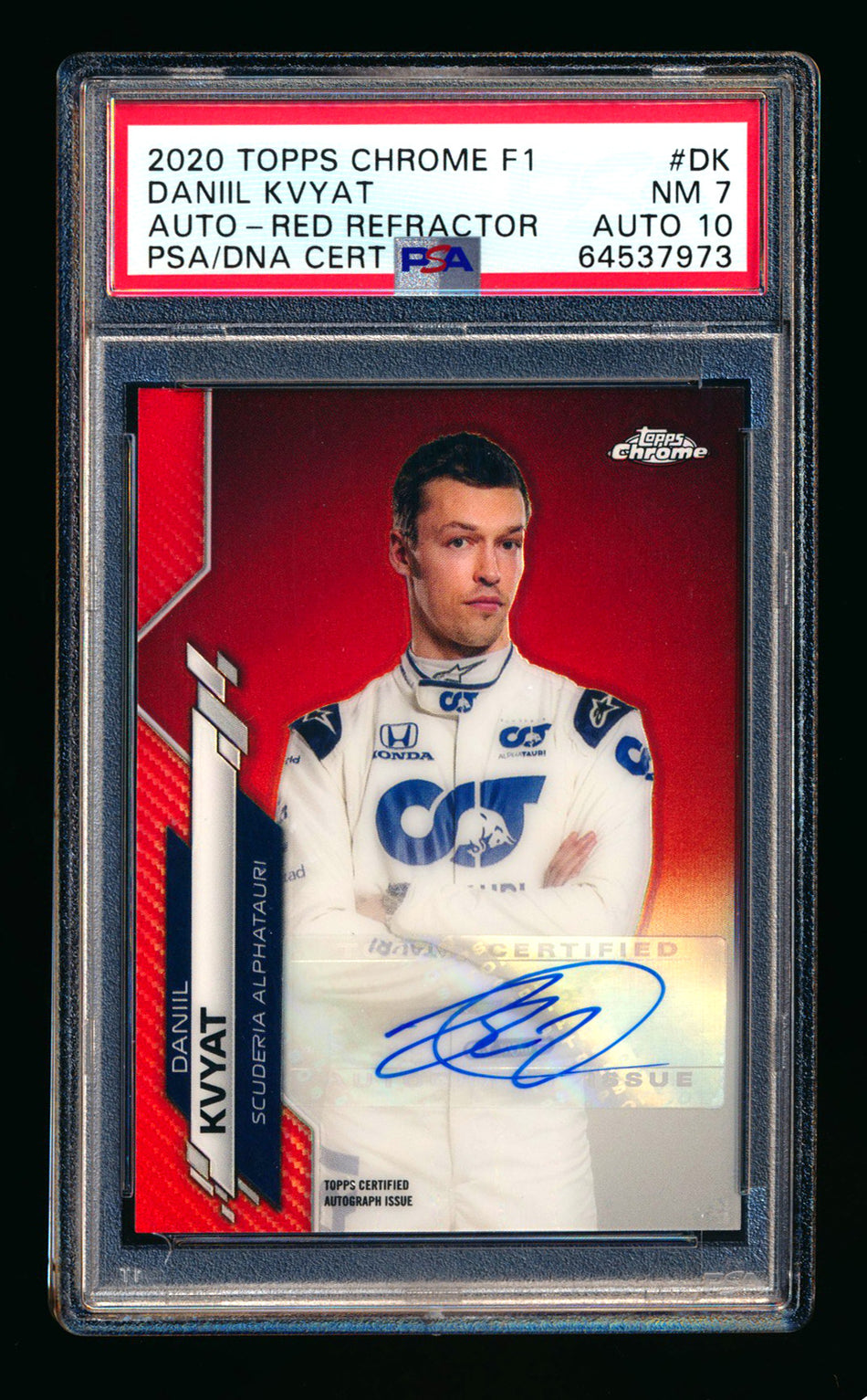 2020 Topps Chrome F1 #F1A-DK Daniil Kvyat RC Red Refractor Autograph #1/5 PSA 7 DNA 10 (First #!)