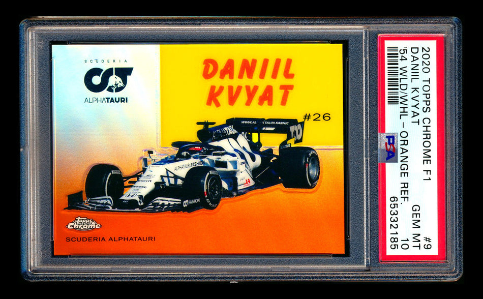 2020 Topps Chrome F1 1954 World on Wheels #54W-9 Daniil Kvyat RC Orange Refractor #01/25 PSA 10 (First #!) - POP 1!