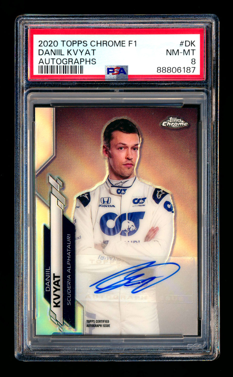 2020 Topps Chrome F1 #F1A-DK Daniil Kvyat RC Refractor Autograph #73/91 PSA 8 ** (SOLD - $145.00 - 12/18/2024) **