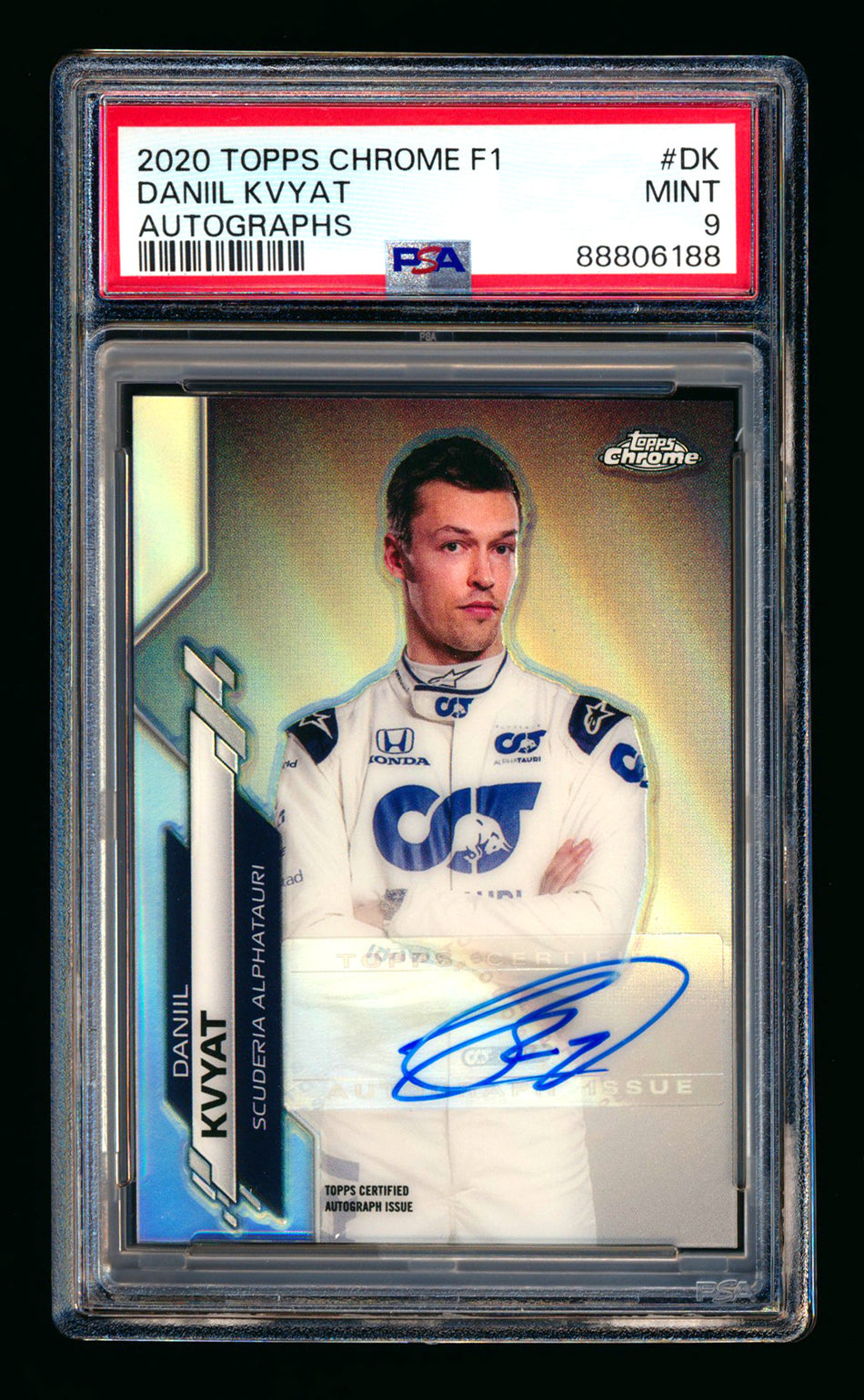 2020 Topps Chrome F1 #F1A-DK Daniil Kvyat RC Refractor Autograph #50/91 PSA 9