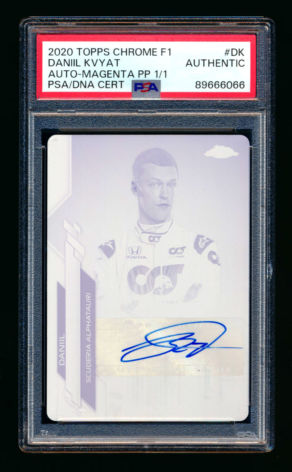 2020 Topps Chrome F1 #F1A-DK Daniil Kvyat RC Magenta Printing Plate Autograph #1/1 PSA Authentic