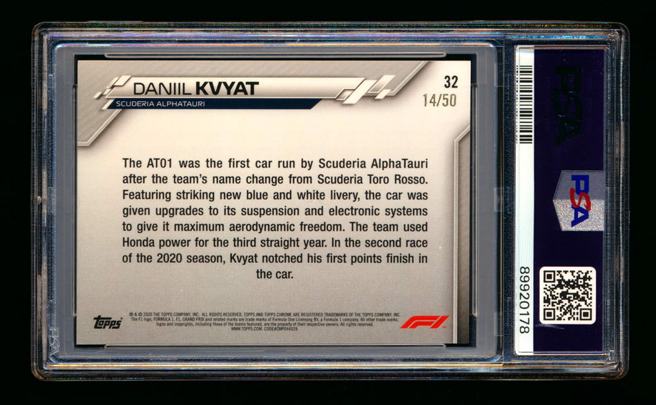 2020 Topps Chrome F1 #32 Daniil Kvyat RC Gold Refractor #14/50 PSA 9