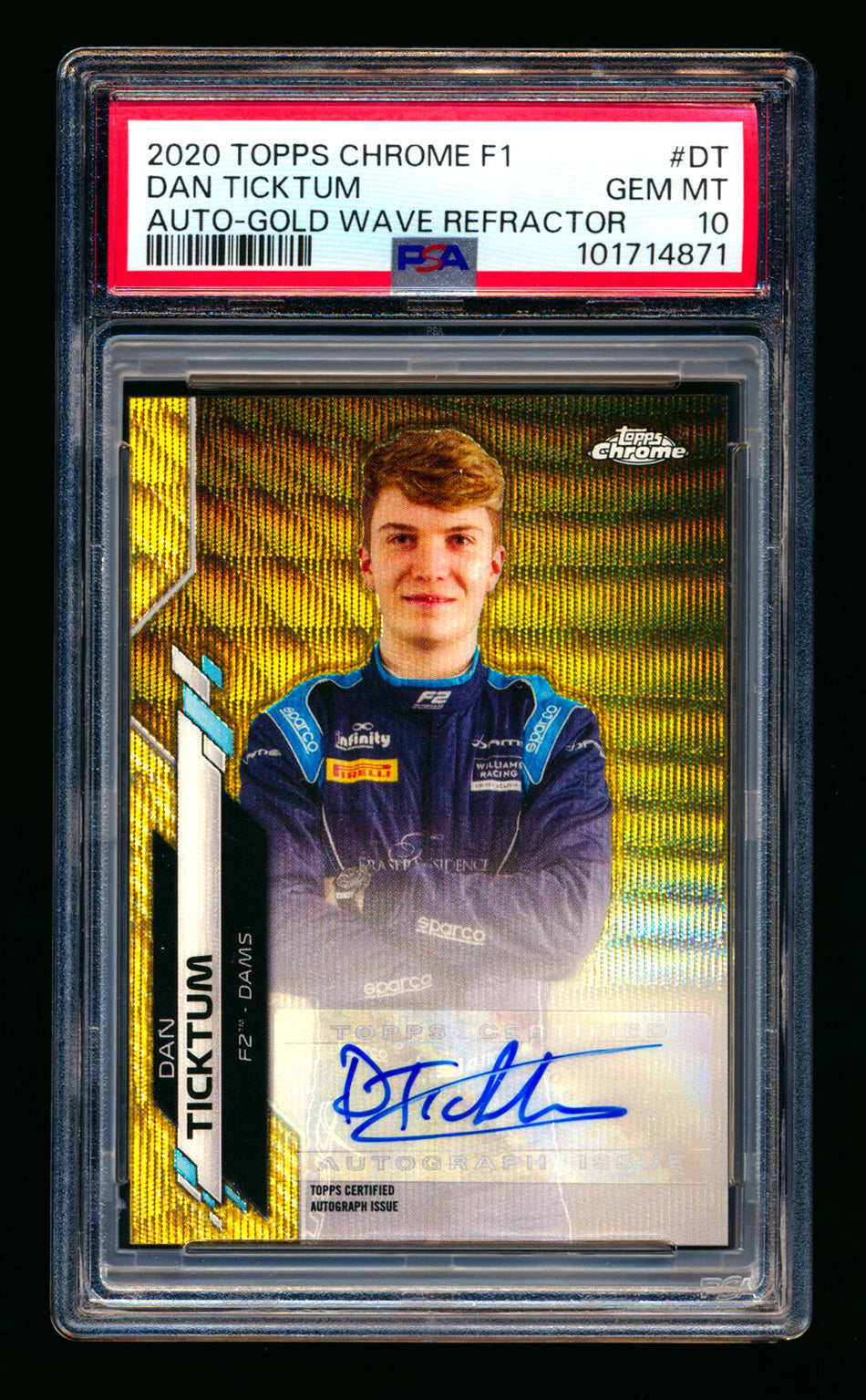 2020 Topps Chrome F1 #F1A-DT Dan Ticktum RC Gold Wave Refractor Autograph #09/50 PSA 10