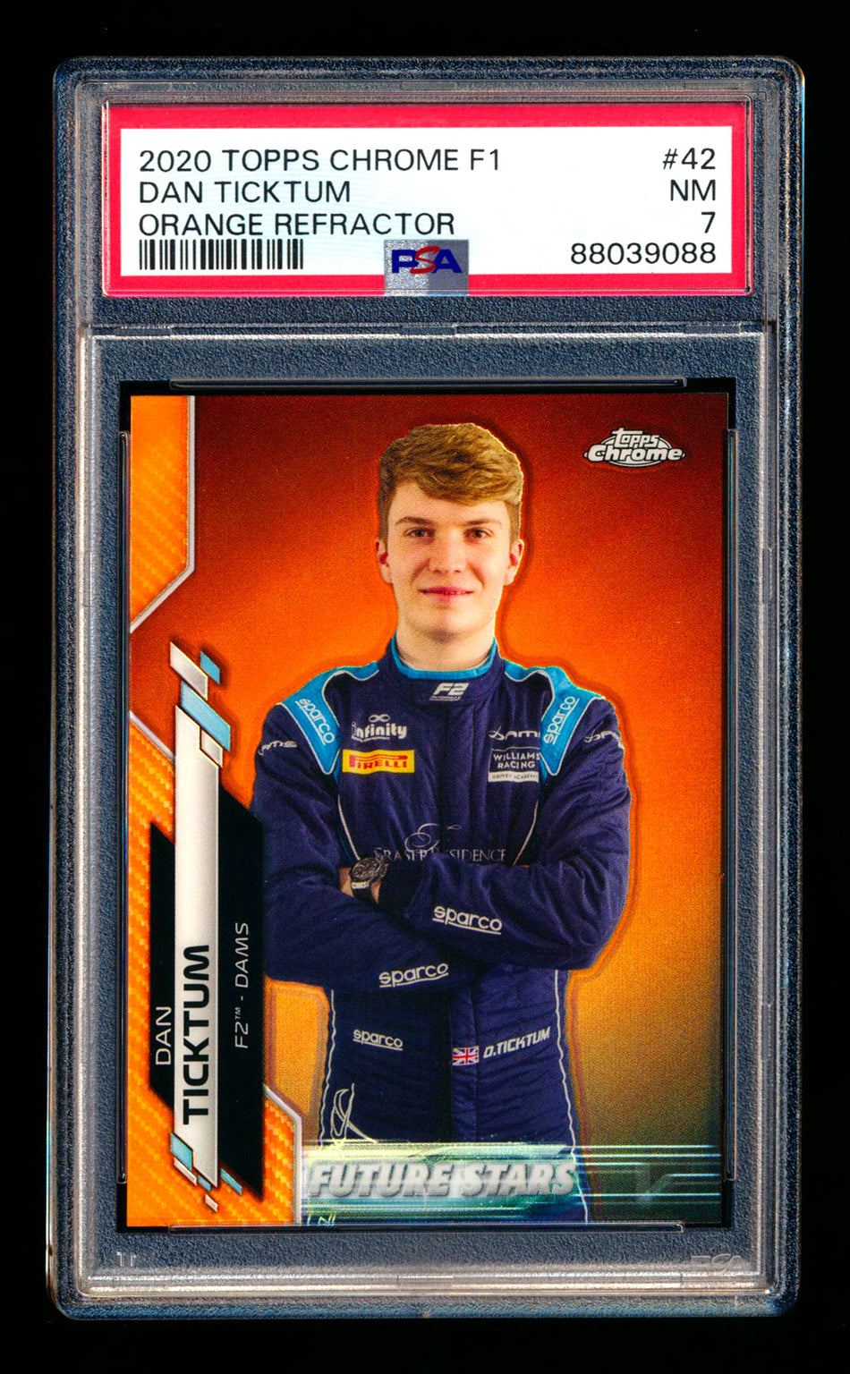 2020 Topps Chrome F1 #42 Dan Ticktum RC Orange Refractor #06/25 PSA 7