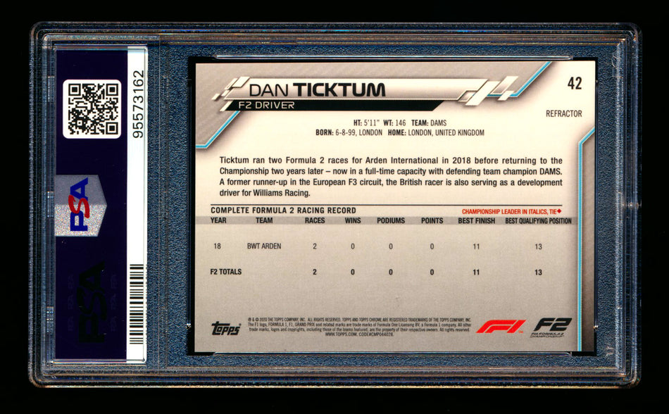 2020 Topps Chrome F1 #42 Dan Ticktum RC Refractor PSA 10 ** (SOLD eBay - $79.00 - 8/27/2025) **