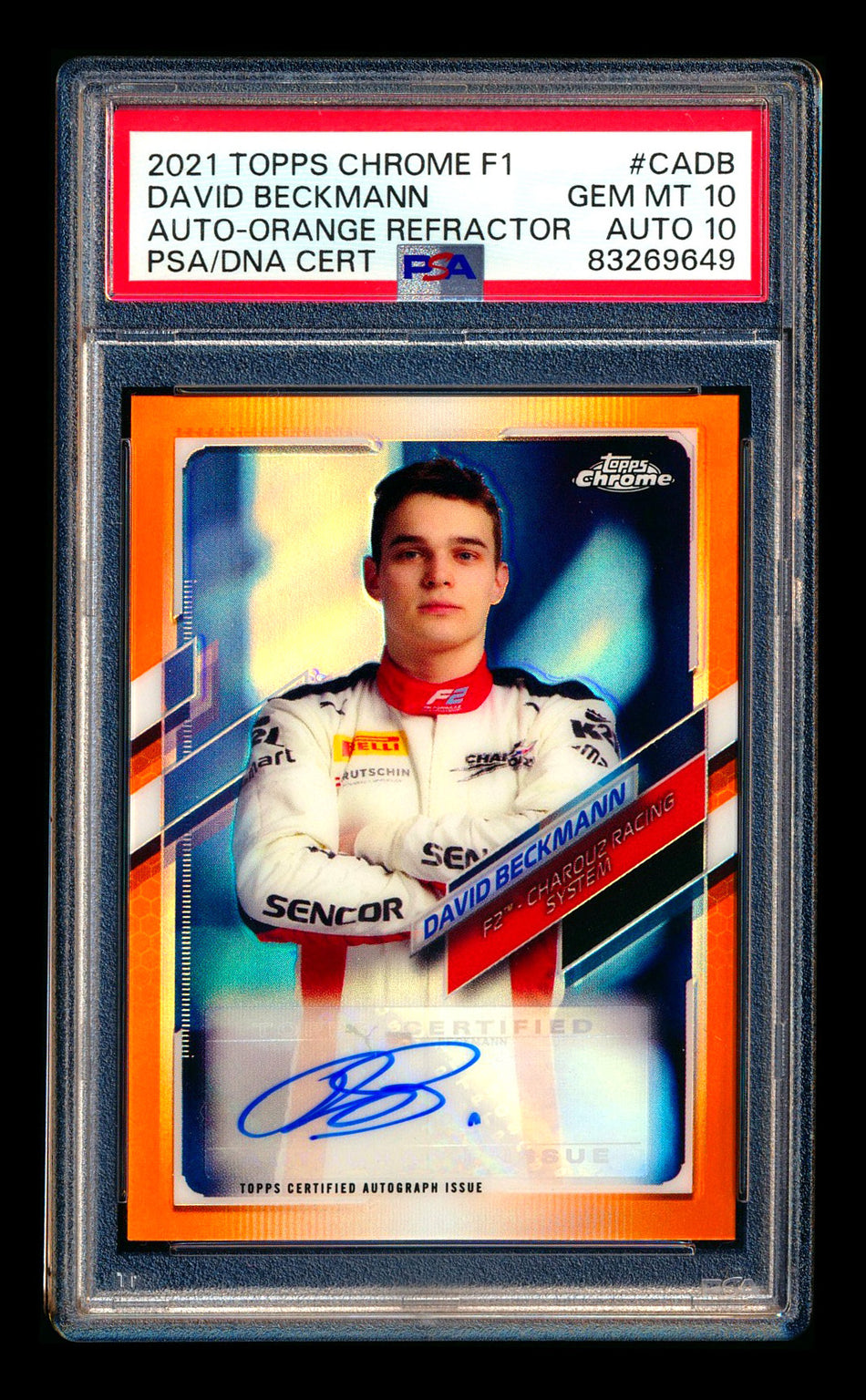 2021 Topps Chrome F1 #CA-DB David Beckmann RC Orange Refractor Autograph #18/25 PSA 10 DNA 10