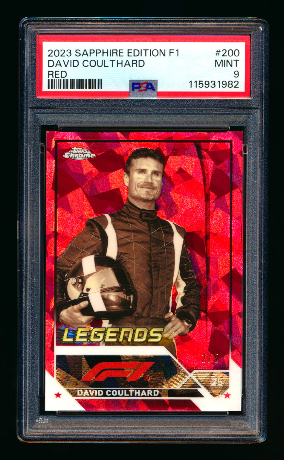 2023 Topps Chrome Sapphire F1 #200 David Coulthard 1ST Year Red Refractor #2/5 PSA 9