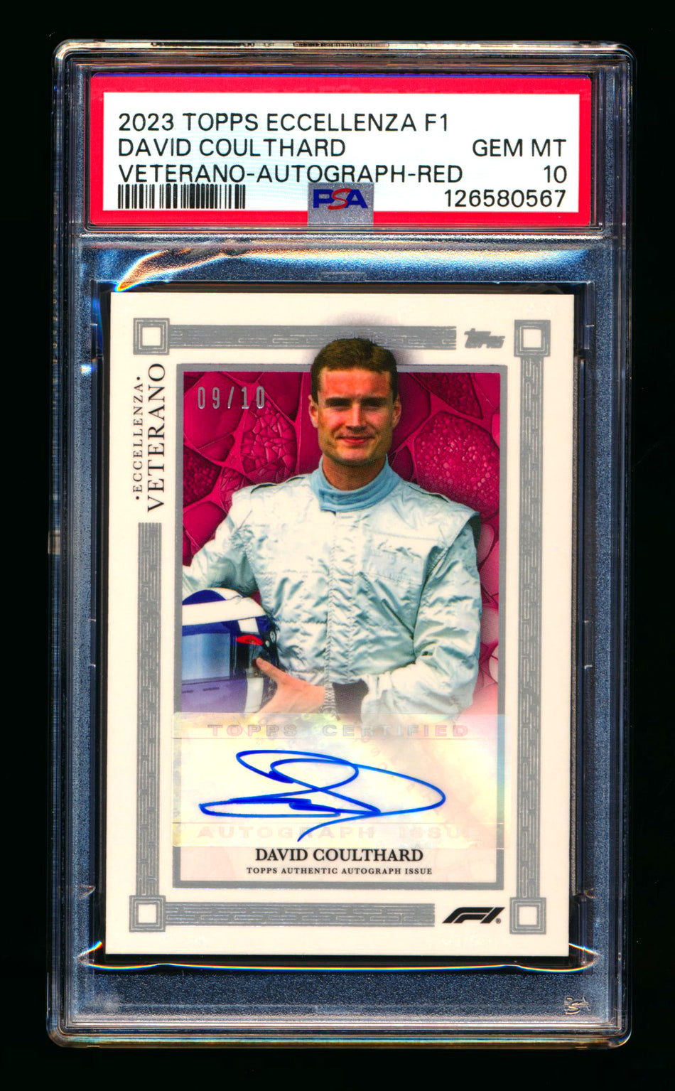 2023 Topps Eccellenza F1 Veterano David Coulthard 1ST Year Red Parallel Autograph #09/10 PSA 10  ** (SOLD - $495.00 - 2/13/2026) **