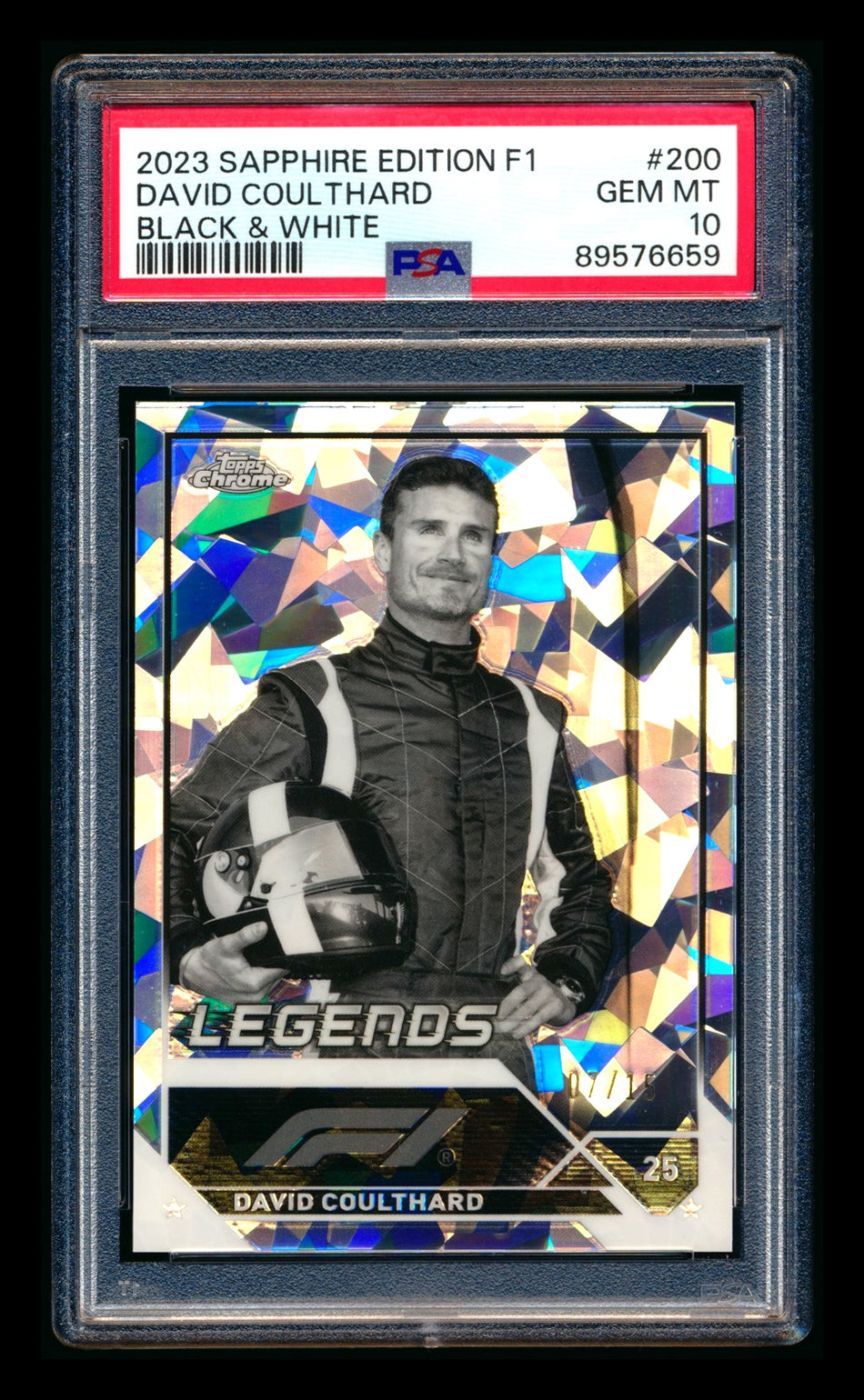 2023 Topps Chrome Sapphire F1 #200 David Coulthard 1ST Year Black & White Refractor #07/15 PSA 10 ** (SOLD eBay - $79.00 - 7/1/2026) **