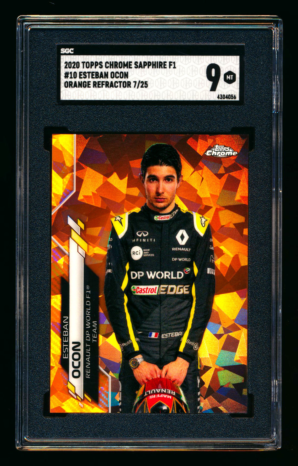 2020 Topps Chrome Sapphire F1 #10 Esteban Ocon RC Orange Refractor Portrait #07/25 SGC 9