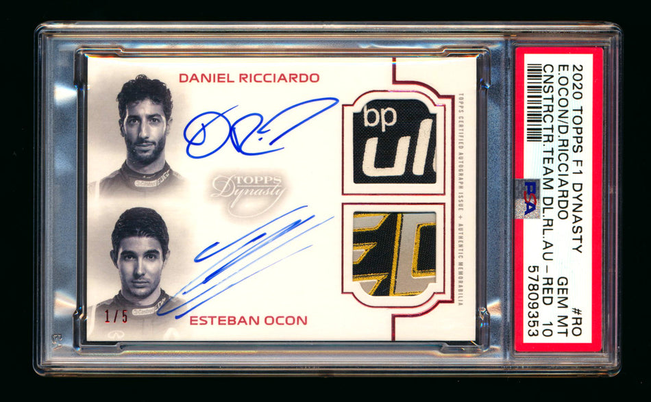 2020 Topps Dynasty F1 #CDAR-RO Daniel Ricciardo/Esteban Ocon RC ROOKIE Constructor Red Dual Patch Autograph #1/5 PSA 10 Gem Mint (First #!)