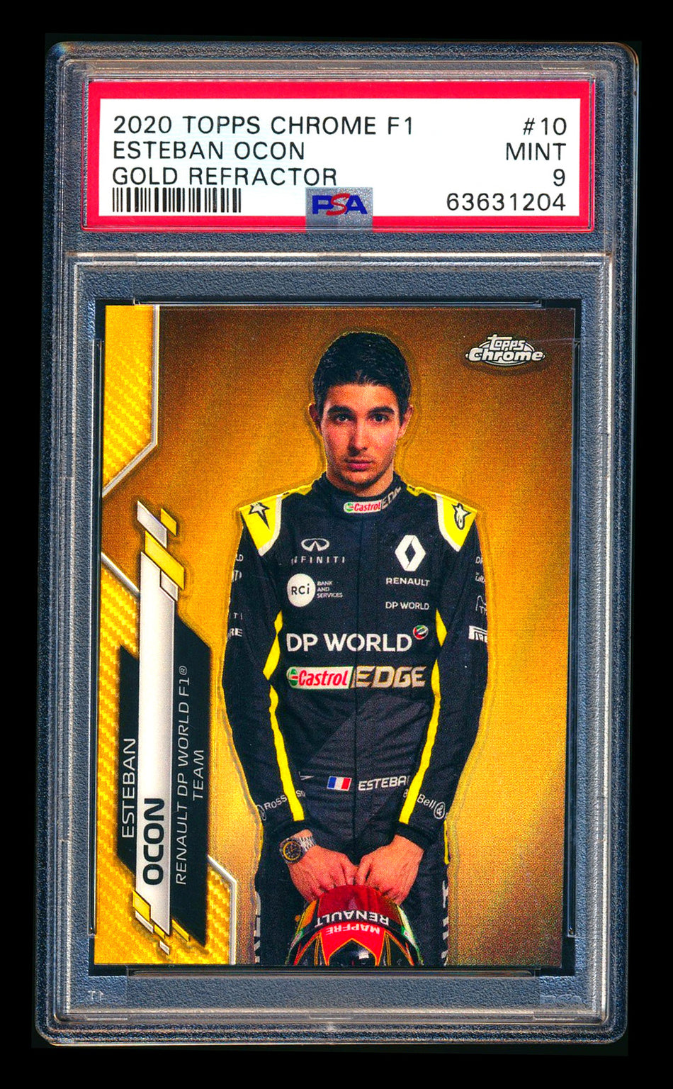 2020 Topps Chrome F1 #10 Esteban Ocon RC Gold Refractor Portrait #33/50 PSA 9