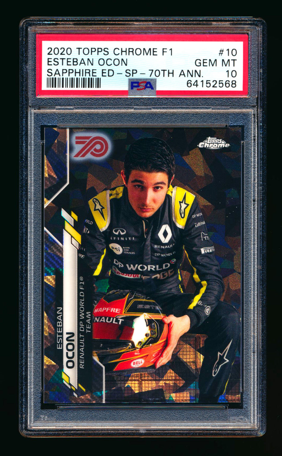 2020 Topps Chrome Sapphire F1 #10 Esteban Ocon RC 70th Silver Refractor Image Variation SP #51/70 PSA 10 ** (SOLD - $495.00 - 10/23/2024) **