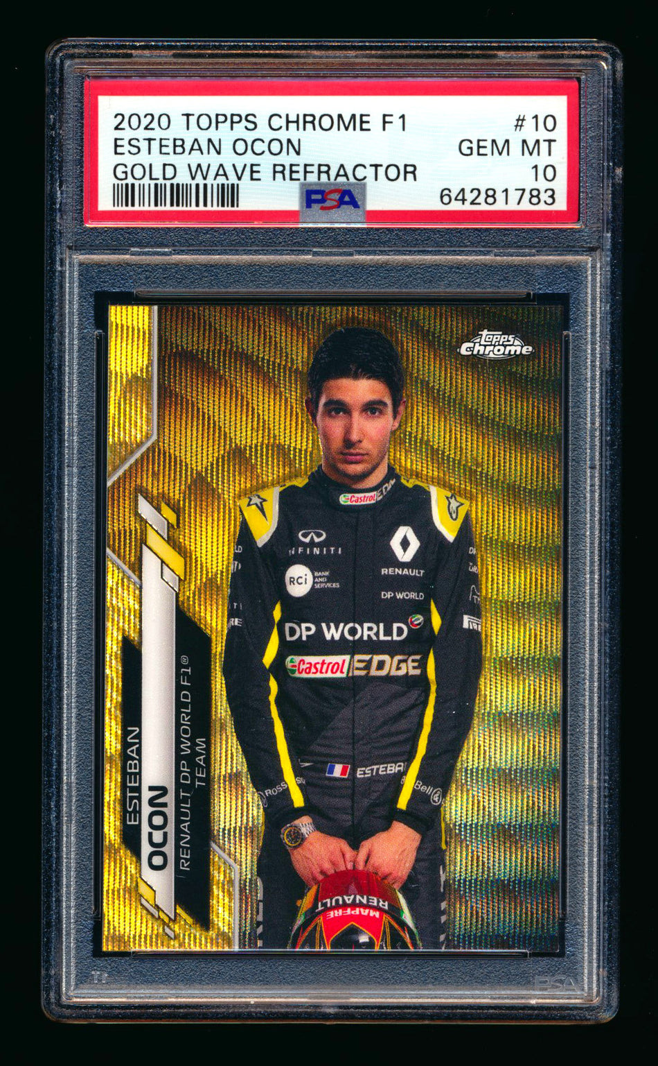 2020 Topps Chrome F1 #10 Esteban Ocon RC Gold Wave Refractor Portrait #48/50 PSA 10 ** (SOLD - $1,195.00 - 10/23/2024) **