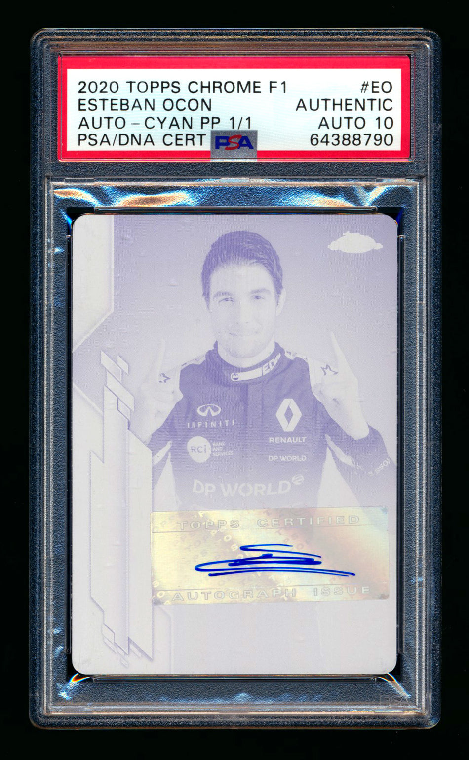 2020 Topps Chrome F1 #F1A-EO Esteban Ocon RC Cyan Printing Plate Autograph #1/1 PSA Authentic DNA 10