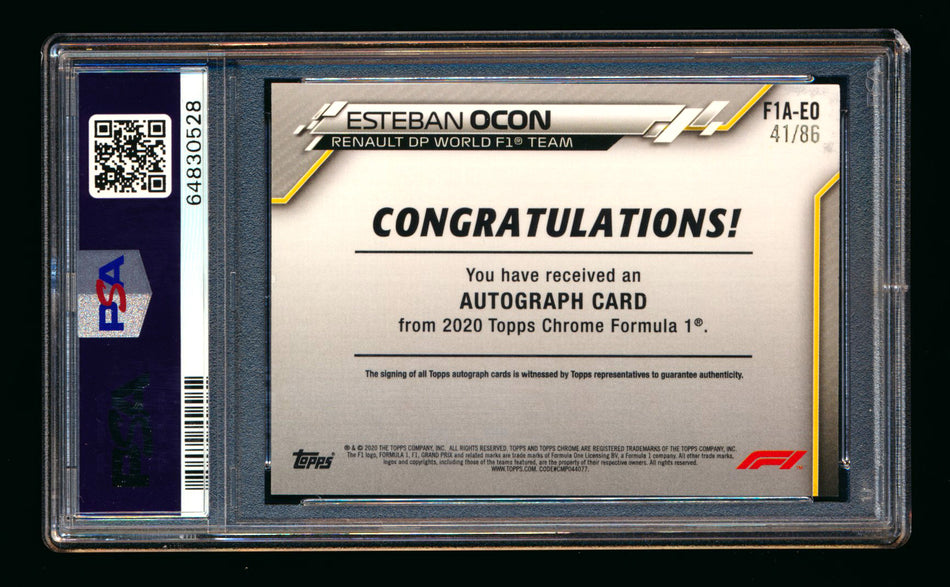 2020 Topps Chrome F1 #F1A-EO Esteban Ocon RC Refractor Autograph #41/86 PSA 9