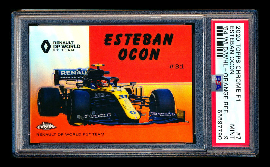 2020 Topps Chrome F1 1954 World on Wheels #54W-7 Esteban Ocon RC Orange Refractor #07/25 PSA 9