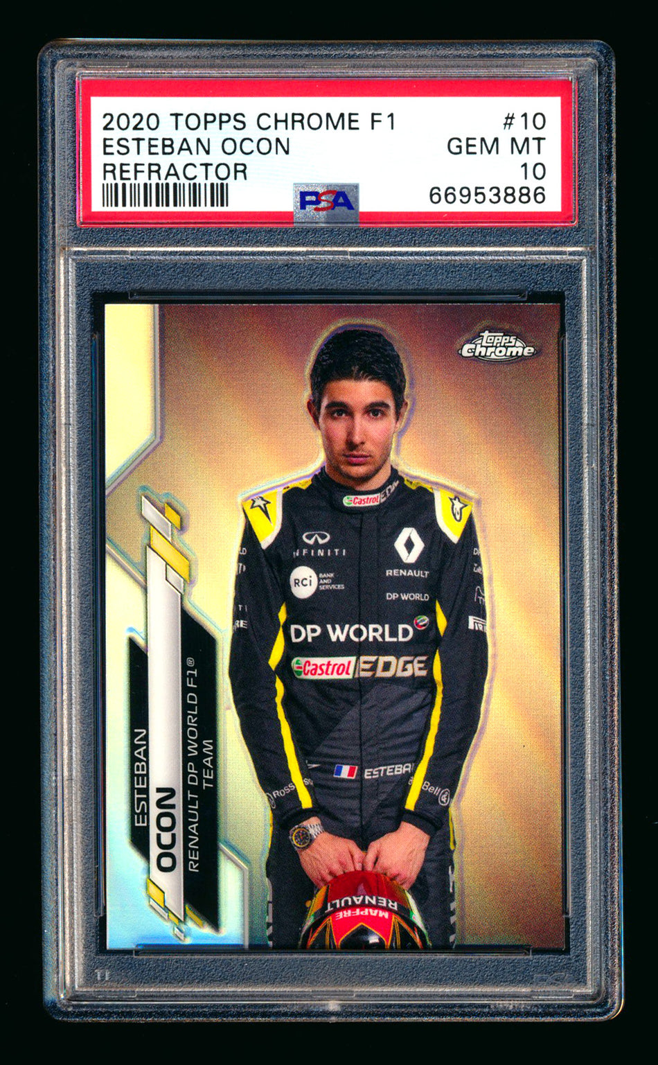 2020 Topps Chrome F1 #10 Esteban Ocon RC Refractor Portrait PSA 10