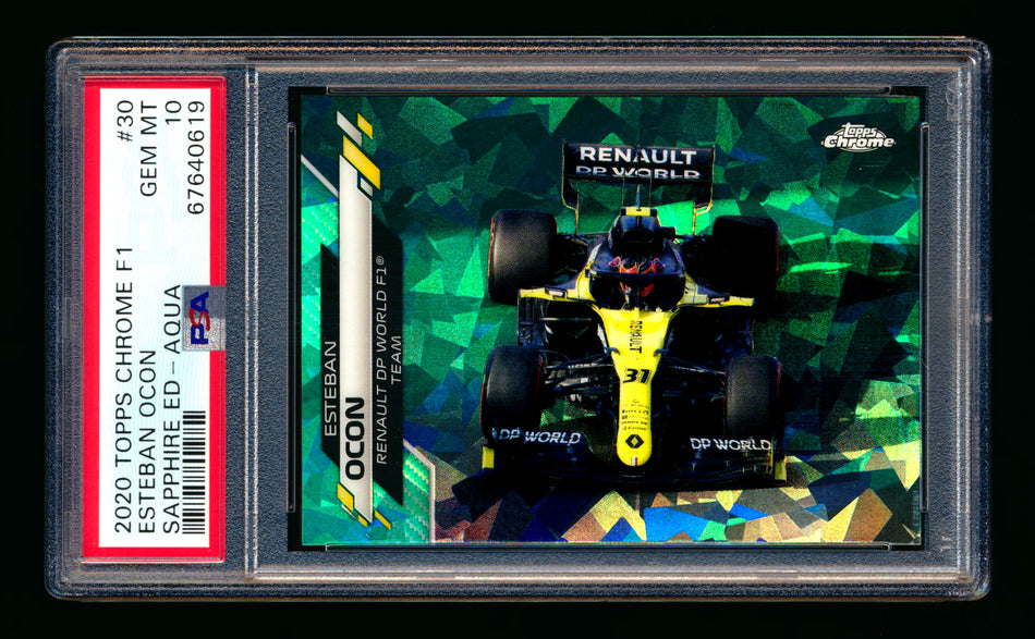 2020 Topps Chrome Sapphire F1 #30 Esteban Ocon RC Aqua Refractor #42/99 PSA 10