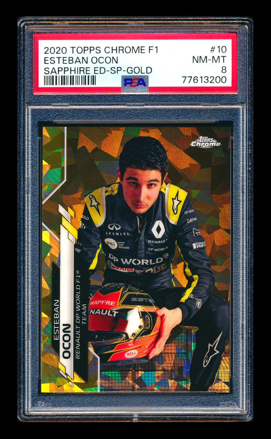 2020 Topps Chrome Sapphire F1 #10 Esteban Ocon RC Gold Refractor Image Variation SP #39/50 PSA 8