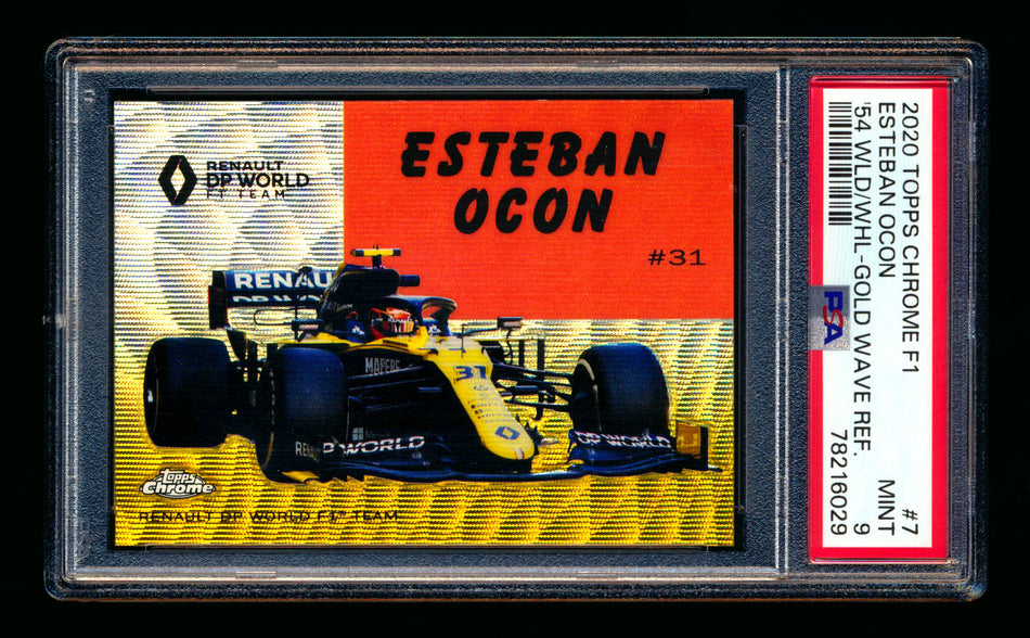 2020 Topps Chrome F1 1954 World on Wheels #54W-7 Esteban Ocon RC Gold Wave Refractor #31/50 PSA 9 (Car Number!)