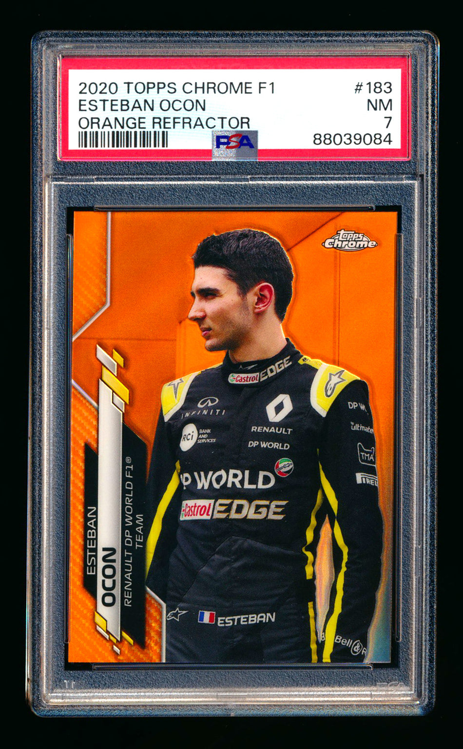 2020 Topps Chrome F1 #183 Esteban Ocon RC Orange Refractor #22/25 PSA 7