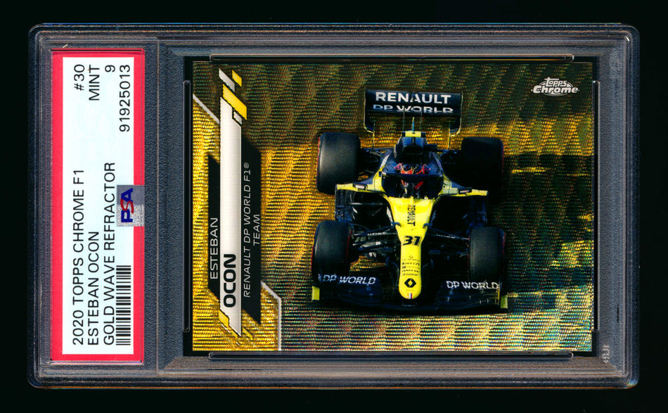 2020 Topps Chrome F1 #30 Esteban Ocon RC Gold Wave Refractor #42/50 PSA 9