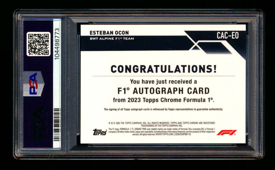 2023 Topps Chrome F1 #CAC-EO Esteban Ocon Superfractor Autograph #1/1 PSA 10 DNA 9