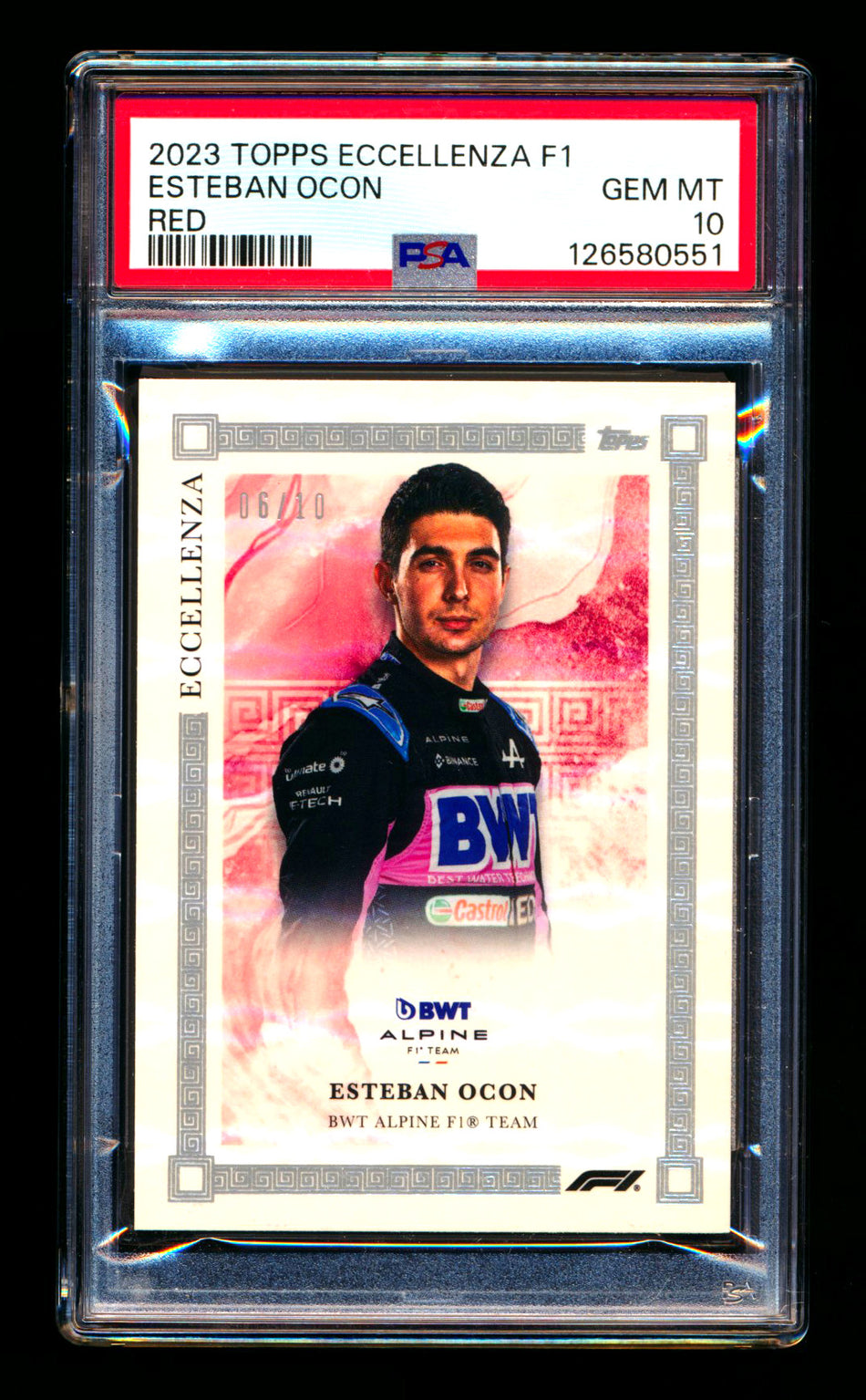 2023 Topps Eccellenza F1 Esteban Ocon Red Parallel #06/10 PSA 10 ** (SOLD - $175.50 - 5/6/2026) **