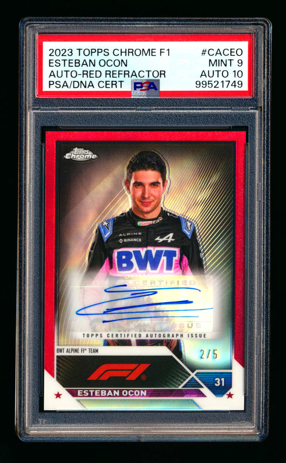 2023 Topps Chrome F1 #CAC-EO Esteban Ocon Red Refractor Autograph #2/5 PSA 9 DNA 10 ** (SOLD - $379.00 - 1/17/2025) **